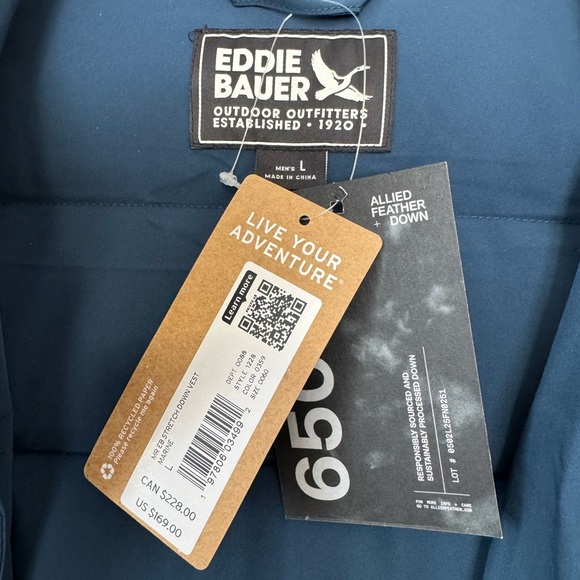 Eddie Bauer Men's Blue Puffer Vest - Picture 3 of 5